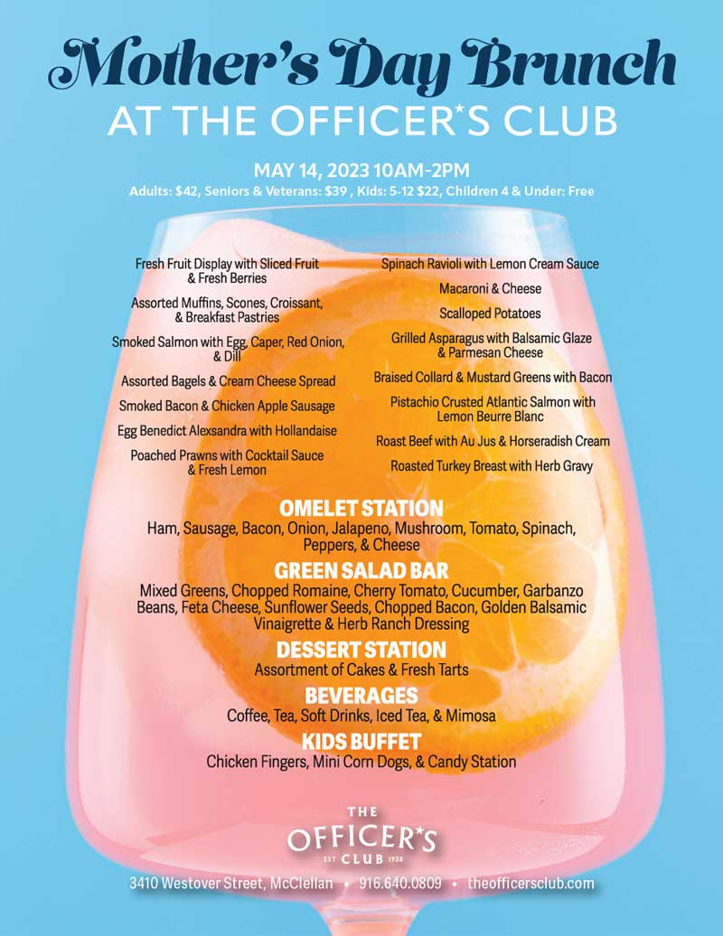 Image of the Mother's Day brunch menu at the Officer's Club